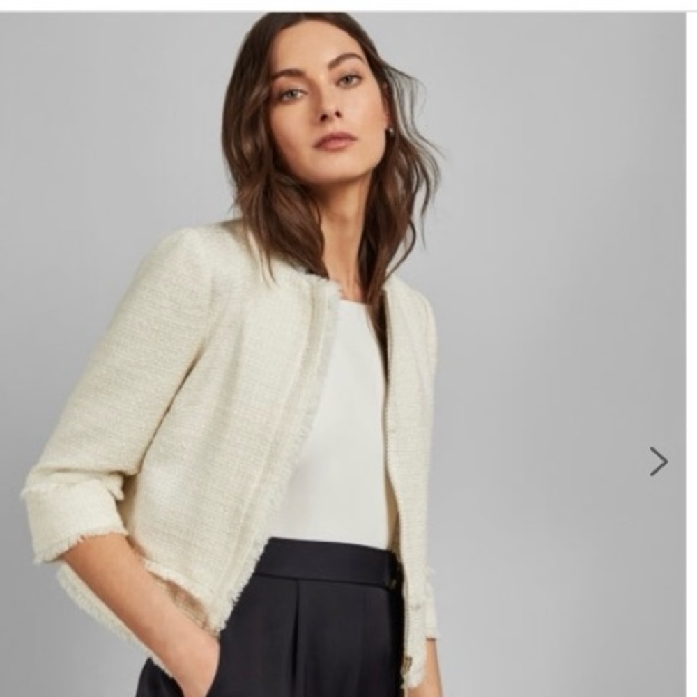 Ellen Tracy White Fringe Tweed Jacket - Size S/P